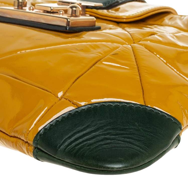 Pre Owned Marc Jacobs Mustard Yellow/Green Patent Leather And Leather Shoulder Bag