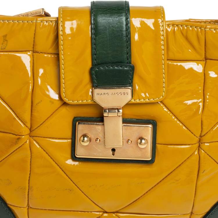 Pre Owned Marc Jacobs Mustard Yellow/Green Patent Leather And Leather Shoulder Bag