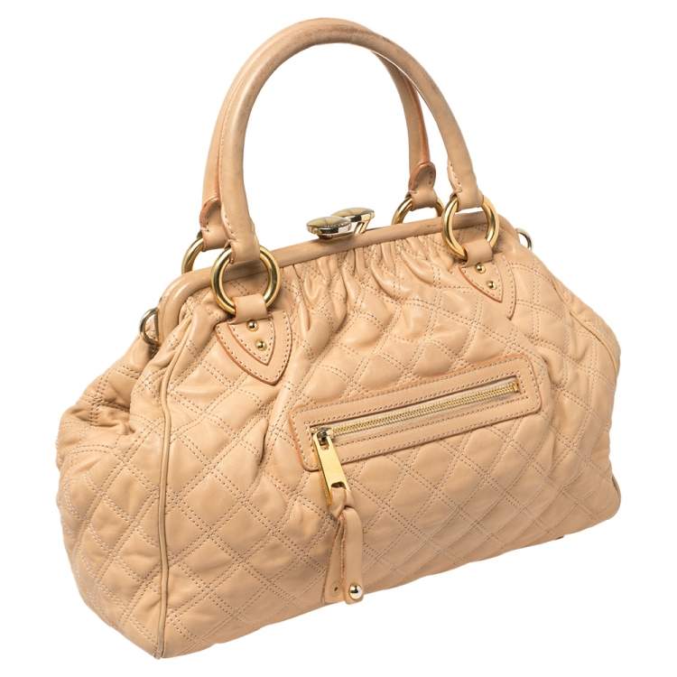 Pre Owned Marc Jacobs Peach Quilted Leather Stam Satchel