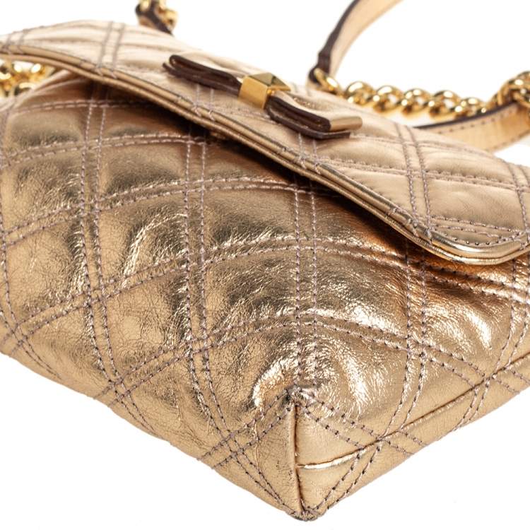 Pre Owned Marc Jacobs Metallic Gold Quilted Leather Bow Shoulder Bag