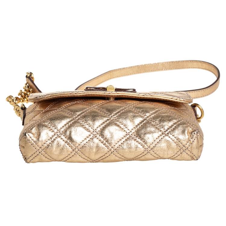 Pre Owned Marc Jacobs Metallic Gold Quilted Leather Bow Shoulder Bag
