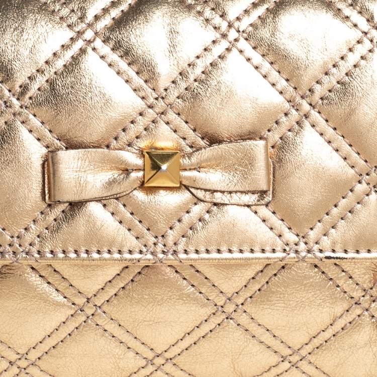 Pre Owned Marc Jacobs Metallic Gold Quilted Leather Bow Shoulder Bag