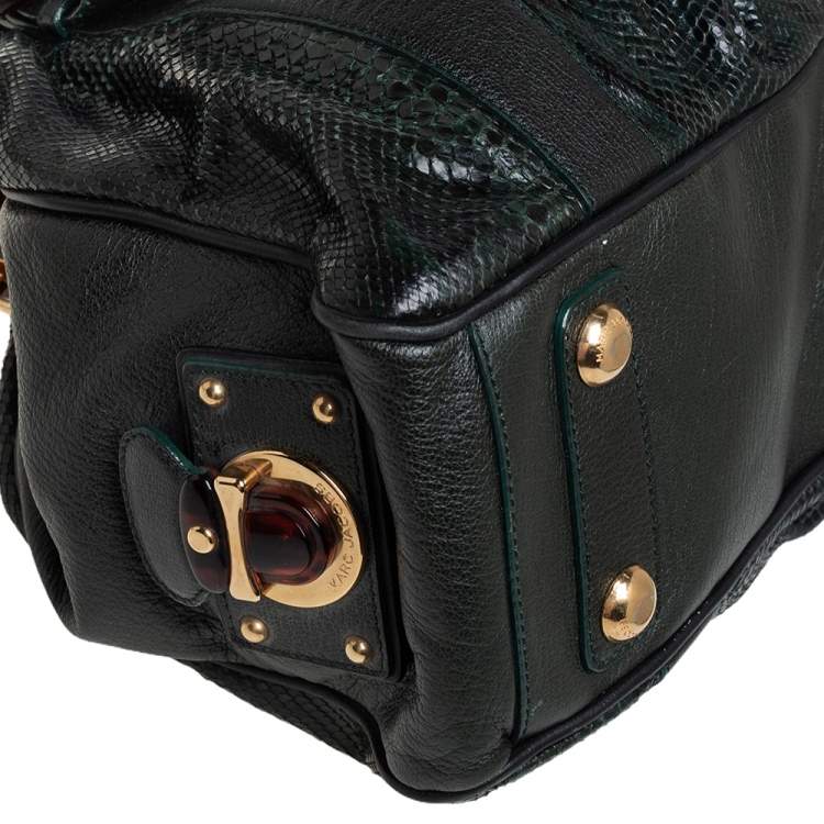 Pre Owned Marc Jacobs Dark Green Python and Leather Stam Satchel