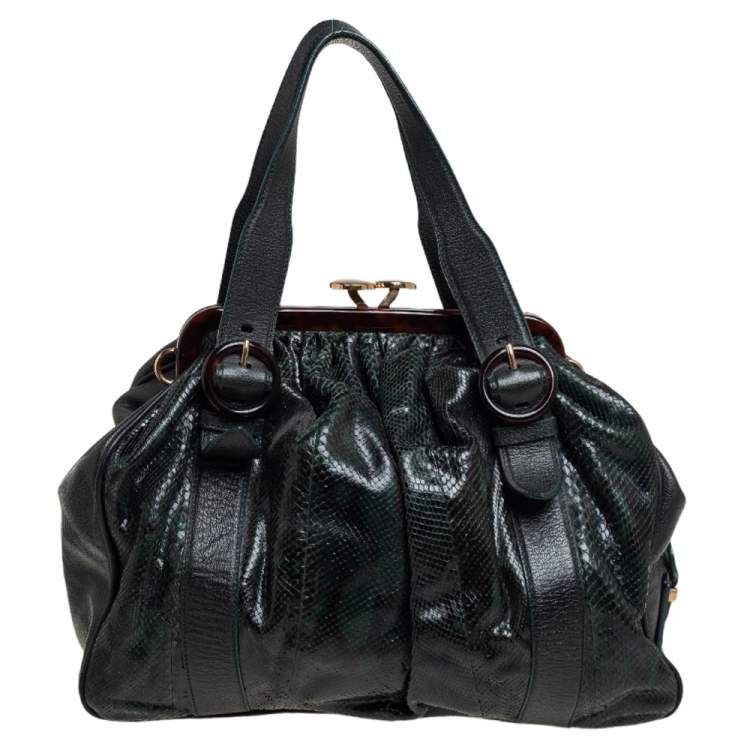 Pre Owned Marc Jacobs Dark Green Python and Leather Stam Satchel