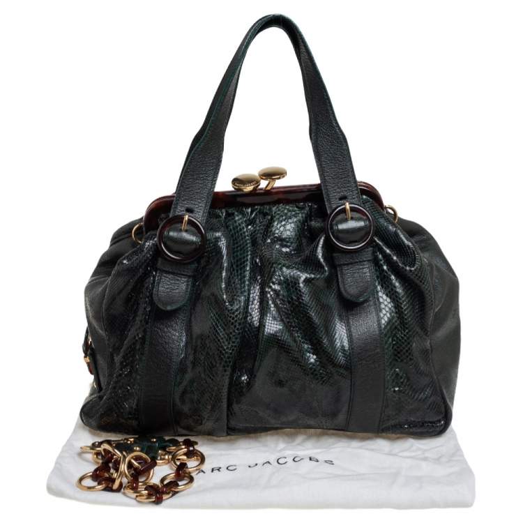 Pre Owned Marc Jacobs Dark Green Python and Leather Stam Satchel