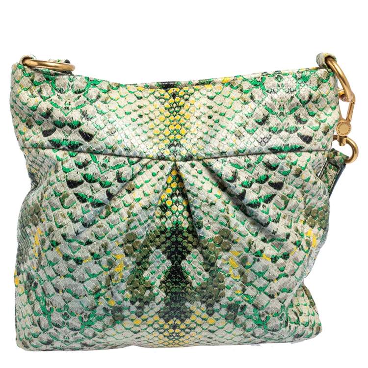 Pre Owned Marc Jacobs Green/Yellow Python Embossed PVC Slim Crossbody Bag