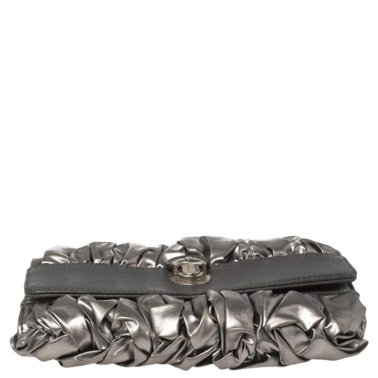 Pre Owned Mark Jacobs  Metallic/Grey Gathered Coated Canvas and Leather Pushlock Clutch 