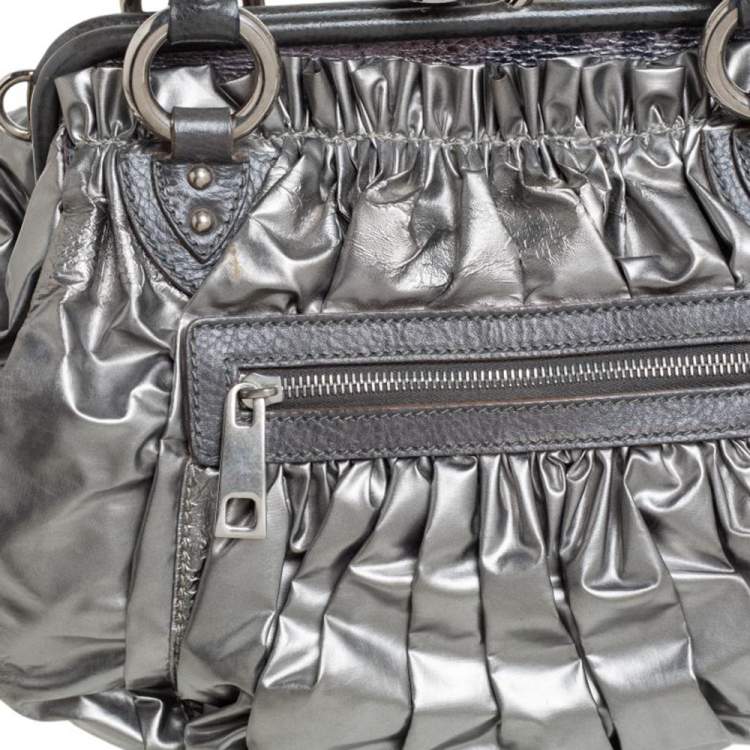 Pre Owned Marc Jacobs Metallic Grey Leather Stam Satchel