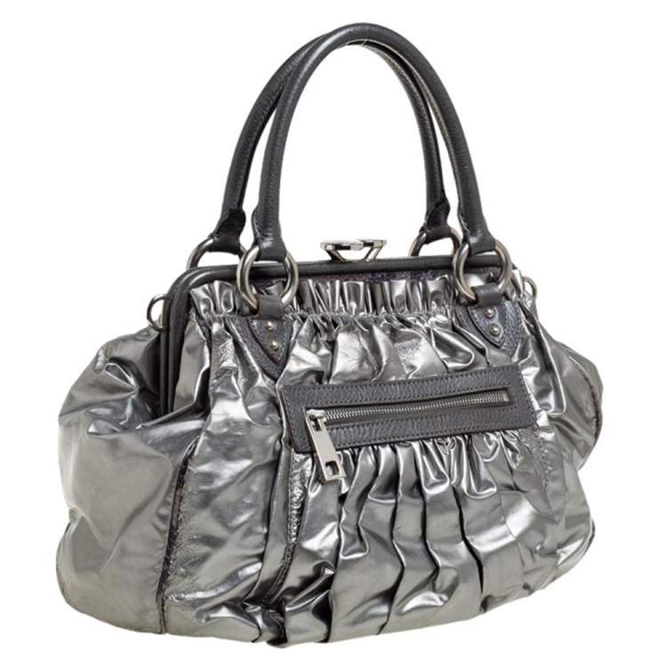 Pre Owned Marc Jacobs Metallic Grey Leather Stam Satchel