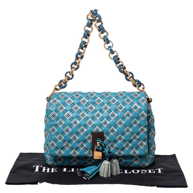 Pre Owned Marc Jacobs Blue Printed Leather Flap Padlock Shoulder Bag