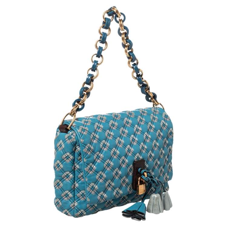 Pre Owned Marc Jacobs Blue Printed Leather Flap Padlock Shoulder Bag