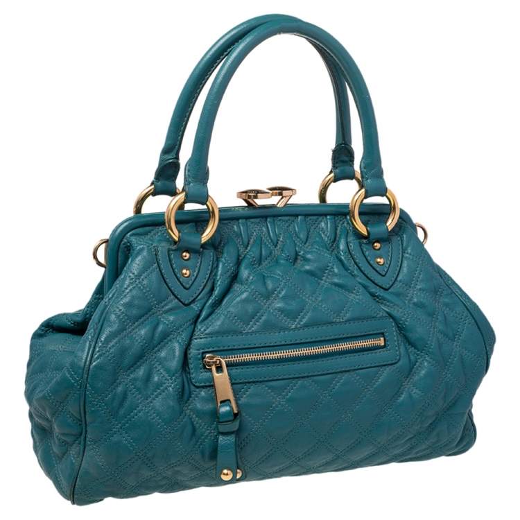 Pre Owned Marc Jacobs Teal Blue Quilted Leather Stam Satchel