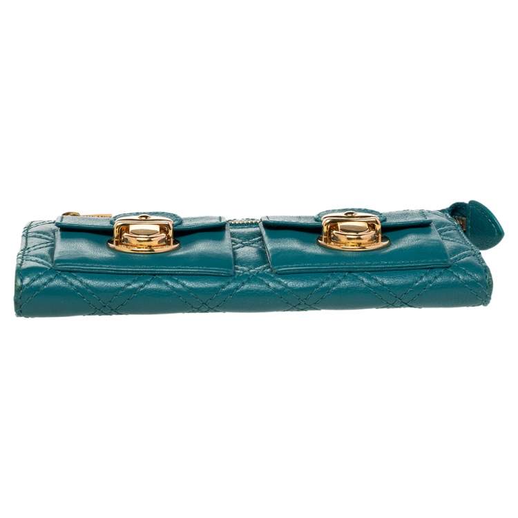 مملوكة مسبقًا Marc Jacobs Teal Blue Quilted Leather Double Pocket Zip Clutch