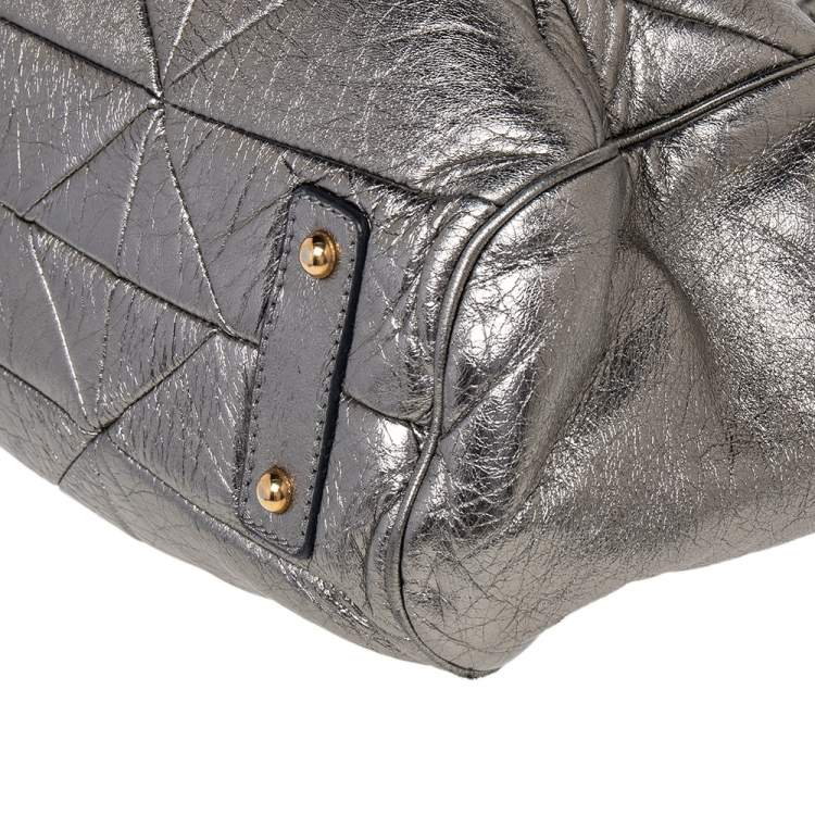 Pre Owned Marc Jacobs Metallic Grey Quilted Leather Stam Satchel