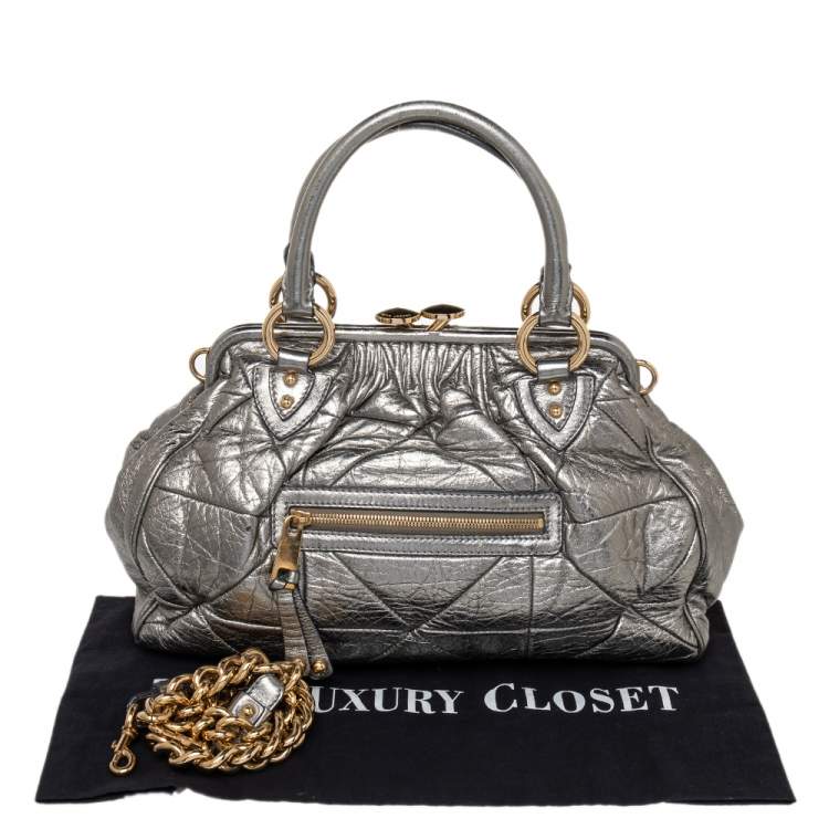 Pre Owned Marc Jacobs Metallic Grey Quilted Leather Stam Satchel
