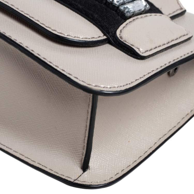 Pre Owned Marc Jacobs Grey Leather Crystal Embellished Madison Crossbody Bag