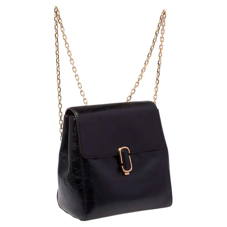 Pre Owned Marc Jacobs Black Patent Leather Chain Strap Backpack