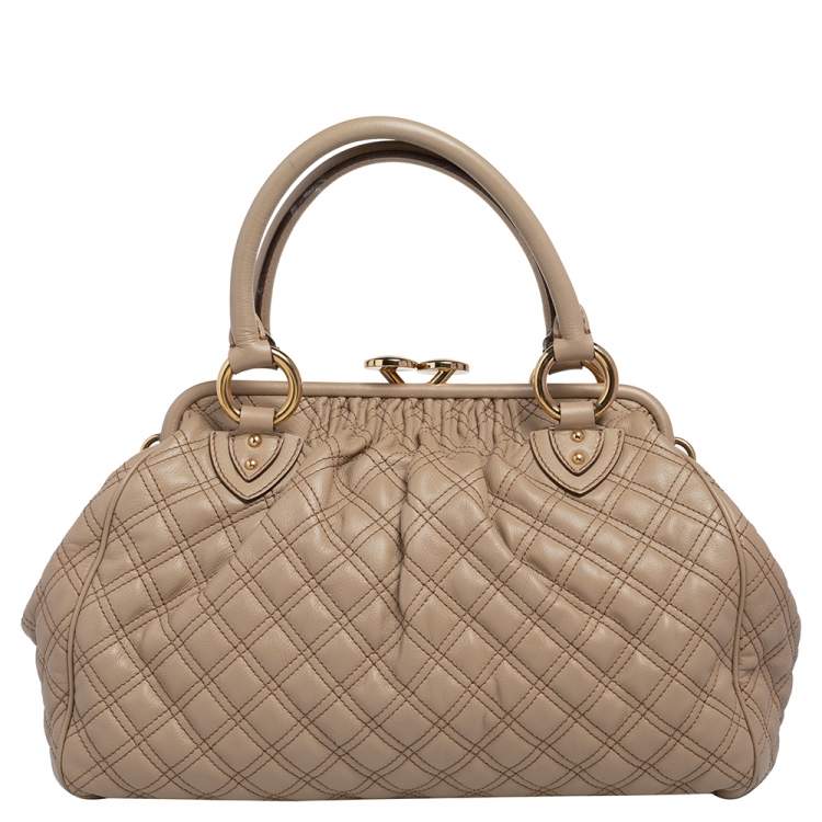 Pre Owned Marc Jacobs Beige Quilted Leather Stam Satchel