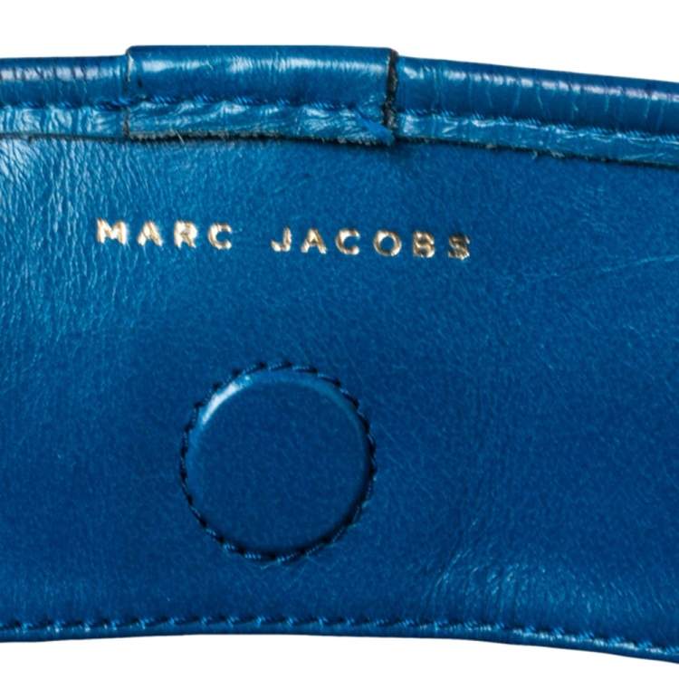 Pre Owned Marc Jacobs Blue Quilted Glossy Leather Eyelet Logo Tote