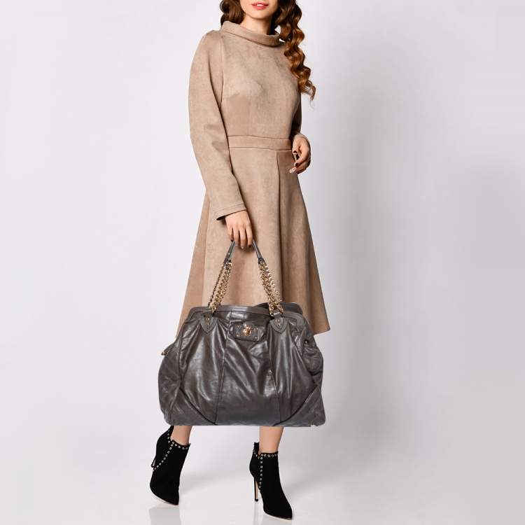 Pre Owned Marc Jacobs Grey Quilted Leather Alyona Satchel