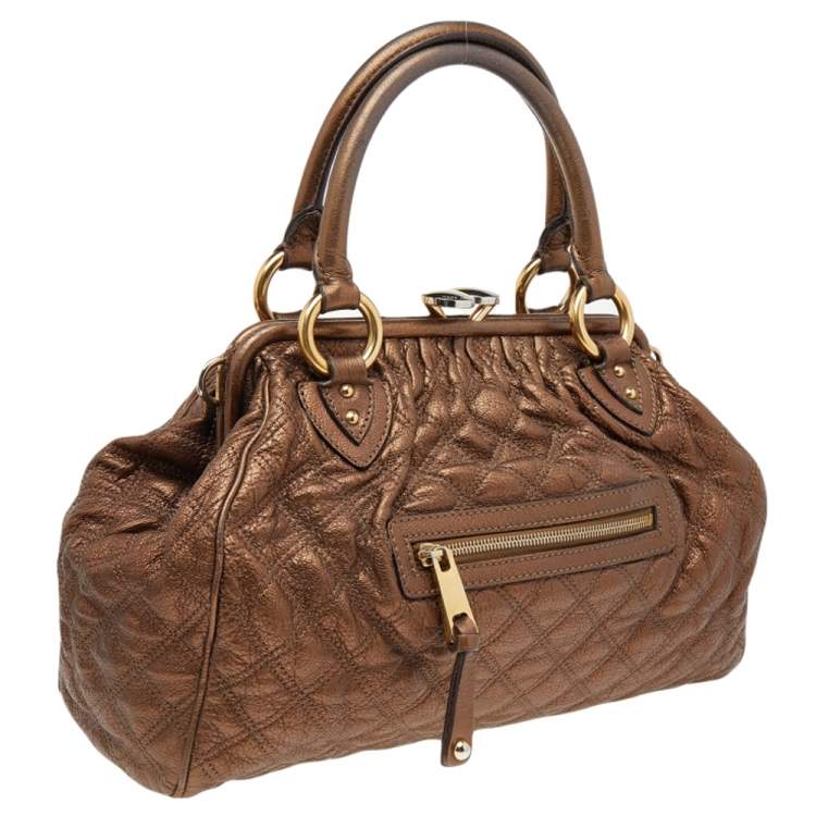 Pre Owned Marc Jacobs Metallic Brown Quilted Leather Stam Satchel