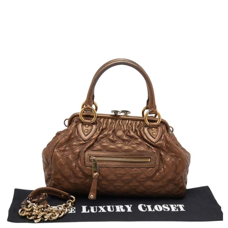 Pre Owned Marc Jacobs Metallic Brown Quilted Leather Stam Satchel