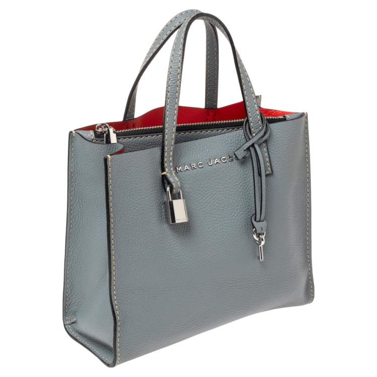 Pre Owned Marc Jacobs Stone Blue Soft Leather Mini Grind Tote