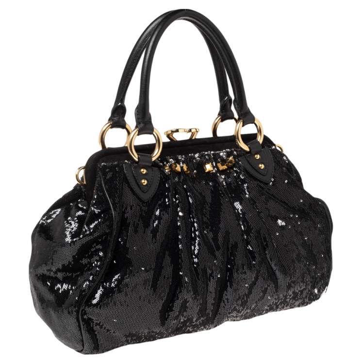 Pre Owned Marc Jacobs Blue/Black Sequin,Suede and Leather New York Rocker Stam Satchel