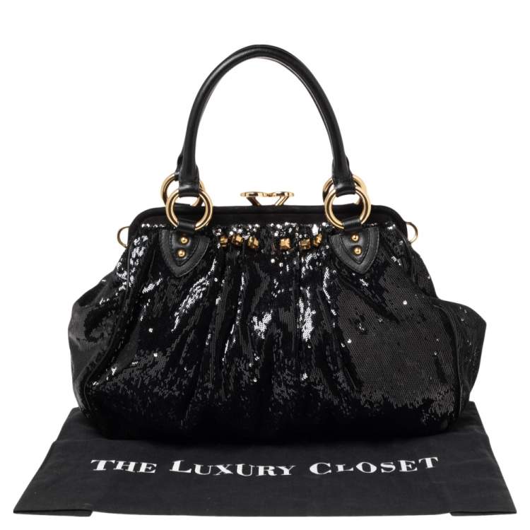 Pre Owned Marc Jacobs Blue/Black Sequin,Suede and Leather New York Rocker Stam Satchel