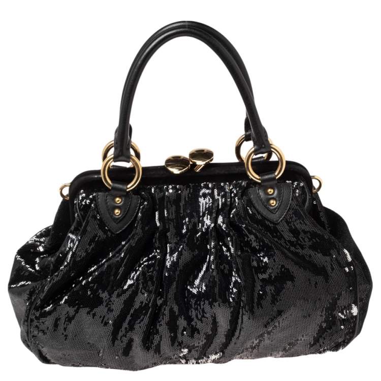 Pre Owned Marc Jacobs Blue/Black Sequin,Suede and Leather New York Rocker Stam Satchel