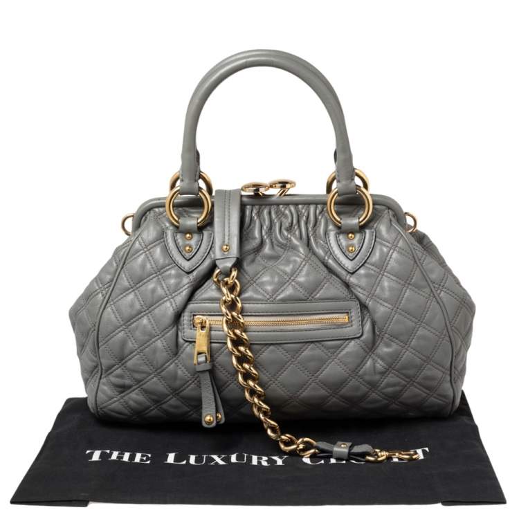 Pre Owned Marc Jacobs Grey Quilted Leather Stam Satchel