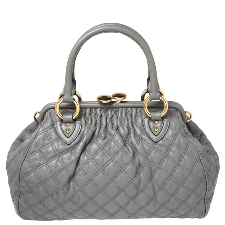 Pre Owned Marc Jacobs Grey Quilted Leather Stam Satchel