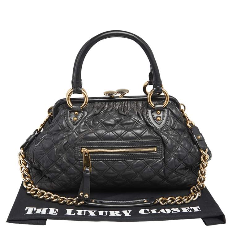 Pre Owned Marc Jacobs Black Quilted Leather Stam Satchel