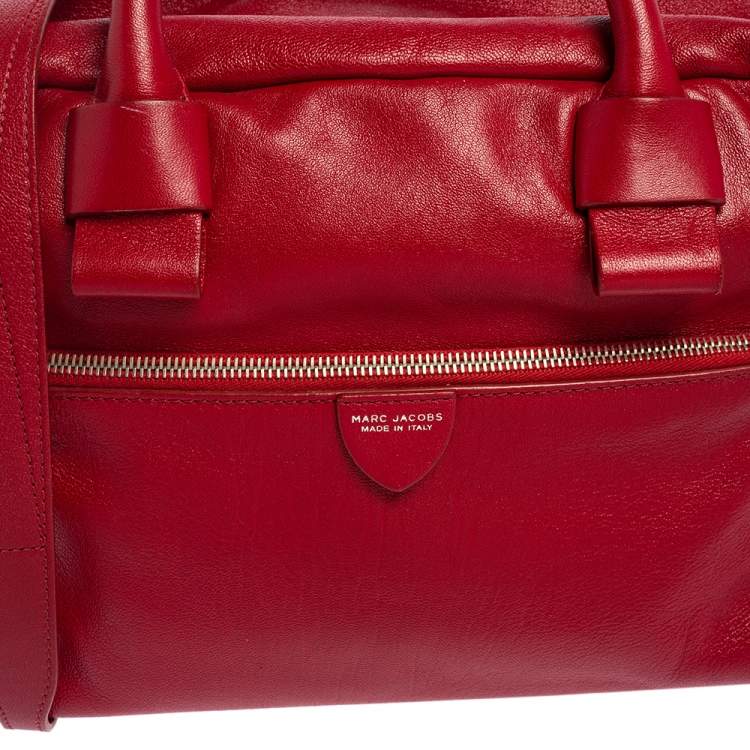 Pre Owned Marc Jacobs Red Leather Front Pocket Bowler Bag