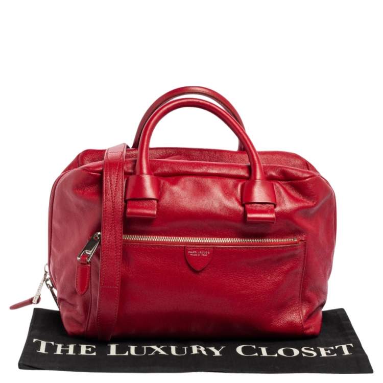 Pre Owned Marc Jacobs Red Leather Front Pocket Bowler Bag