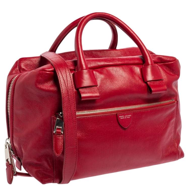 Pre Owned Marc Jacobs Red Leather Front Pocket Bowler Bag