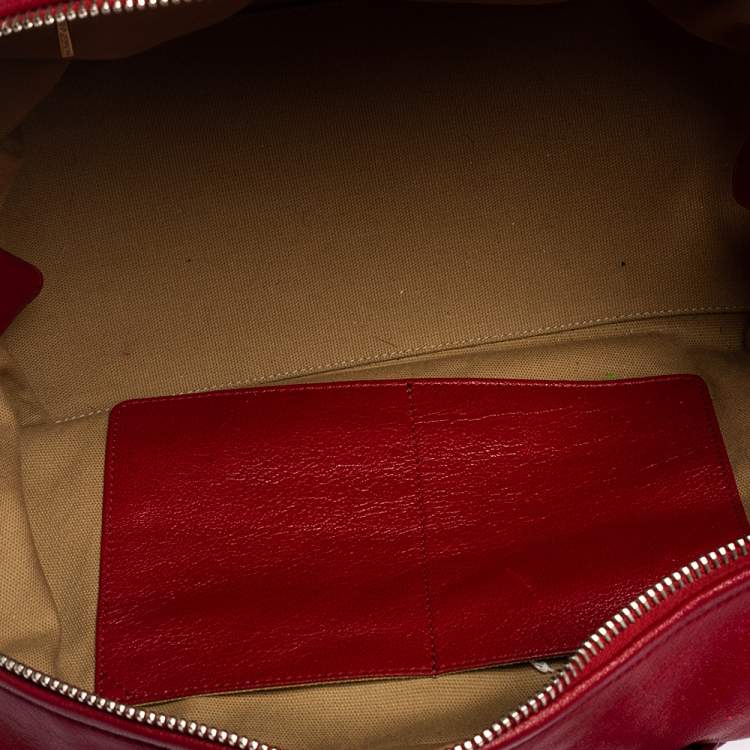 Pre Owned Marc Jacobs Red Leather Front Pocket Bowler Bag
