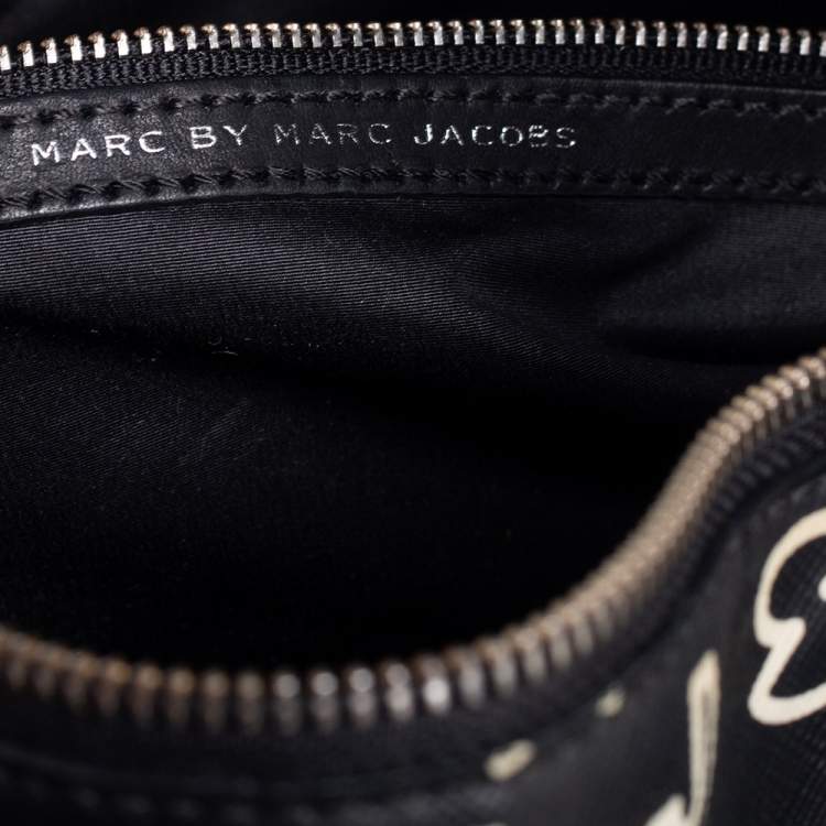 Pre Owned Marc Jacobs Black/White Dreamy Logo Coated Canvas and Leather Eazy Taryn Boston Bag