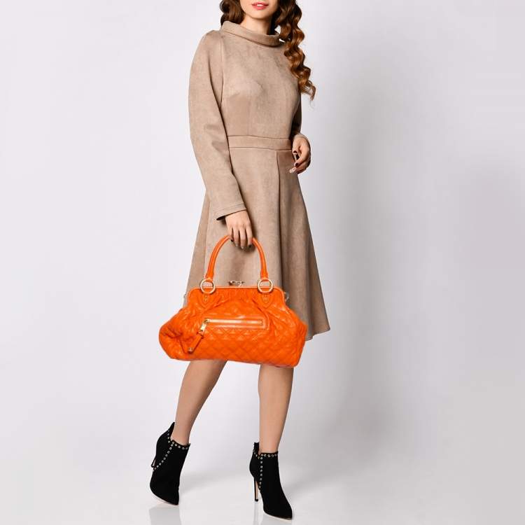 Pre Owned Marc Jacobs Orange Quilted Leather Stam Satchel
