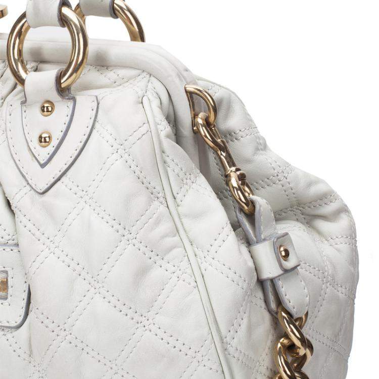 Pre Owned Marc Jacobs Ivory Quilted Leather Stam Satchel