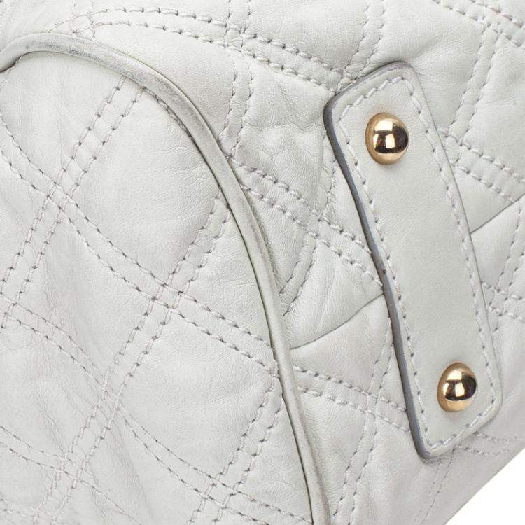 Pre Owned Marc Jacobs Ivory Quilted Leather Stam Satchel