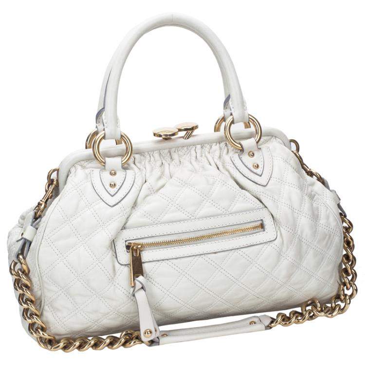 Pre Owned Marc Jacobs Ivory Quilted Leather Stam Satchel