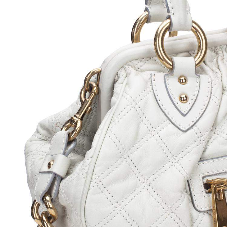 Pre Owned Marc Jacobs Ivory Quilted Leather Stam Satchel