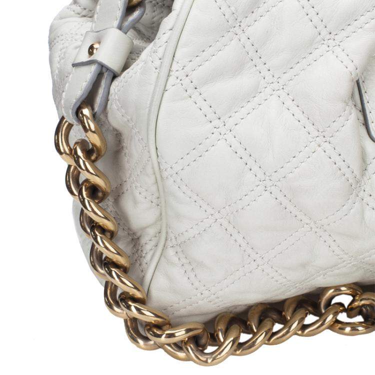 Pre Owned Marc Jacobs Ivory Quilted Leather Stam Satchel