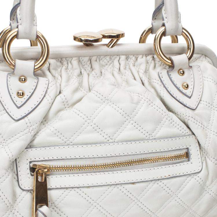 Pre Owned Marc Jacobs Ivory Quilted Leather Stam Satchel