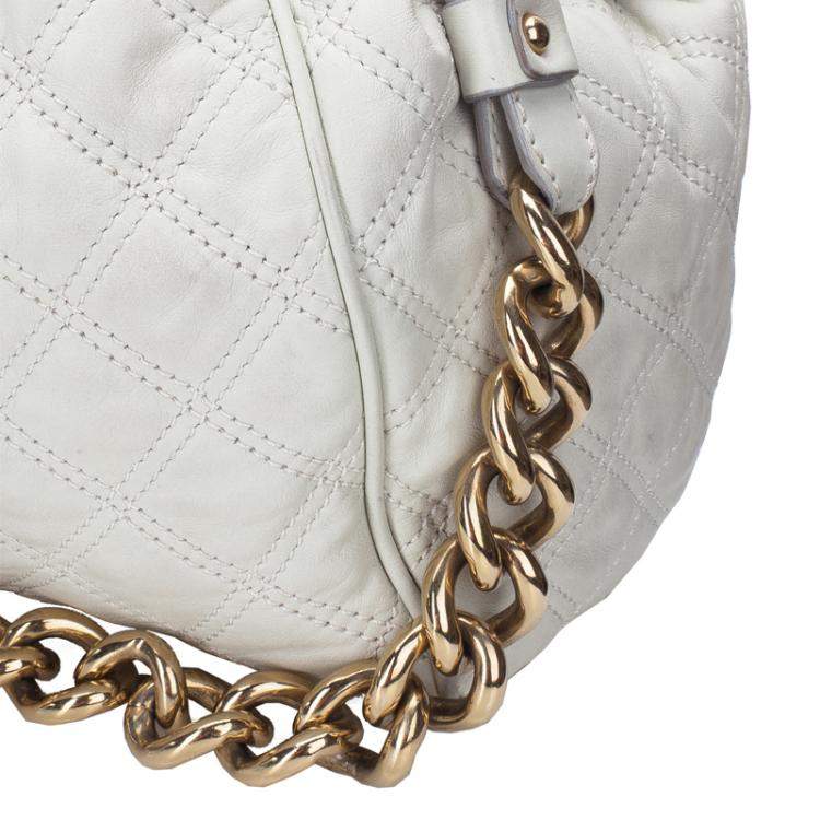 Pre Owned Marc Jacobs Ivory Quilted Leather Stam Satchel