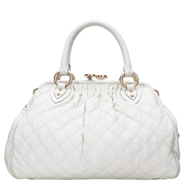 Pre Owned Marc Jacobs Ivory Quilted Leather Stam Satchel