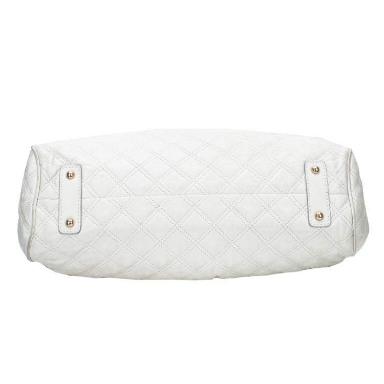 Pre Owned Marc Jacobs Ivory Quilted Leather Stam Satchel
