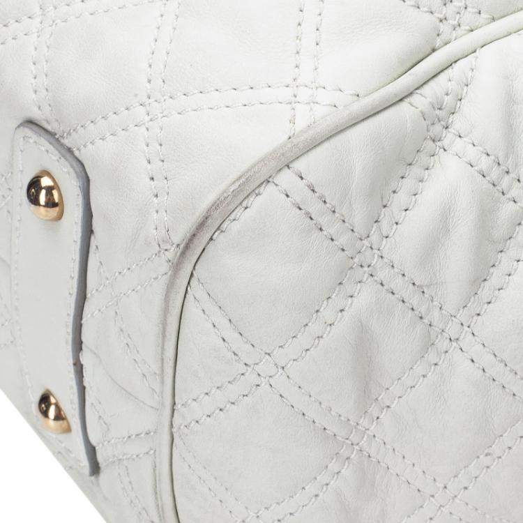 Pre Owned Marc Jacobs Ivory Quilted Leather Stam Satchel