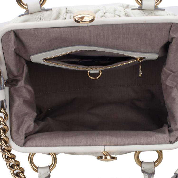 Pre Owned Marc Jacobs Ivory Quilted Leather Stam Satchel